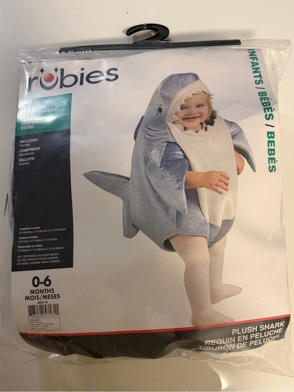 Robies Infant Plush Shark Costume - Grey/White (0-6 Months)
